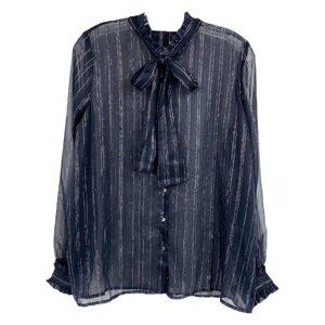 Scotch & Soda Blue Silver Sheer Tie Neck Blouse | Women’s Size S